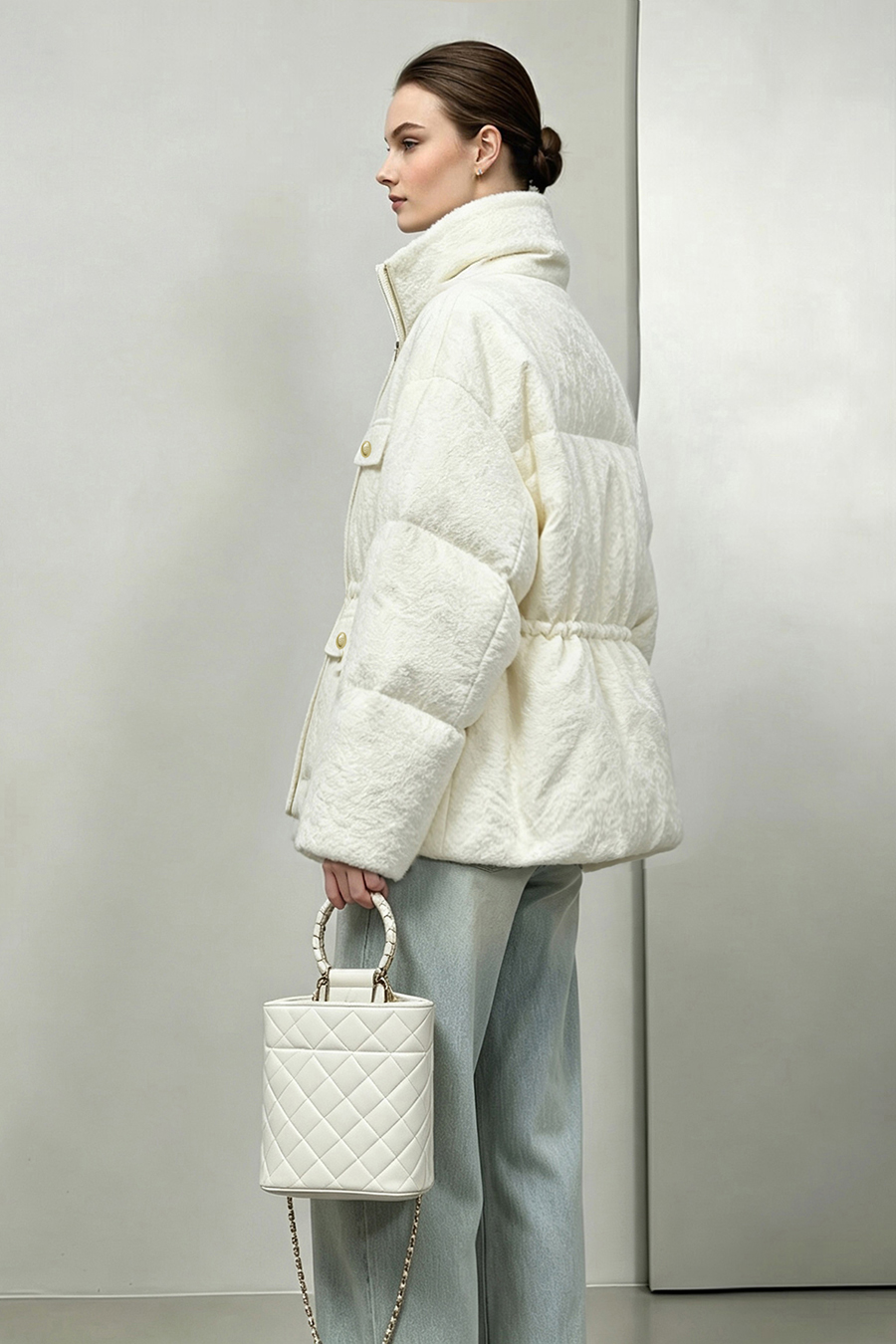 Stand Collar Jacquard Down Jacket|AMII