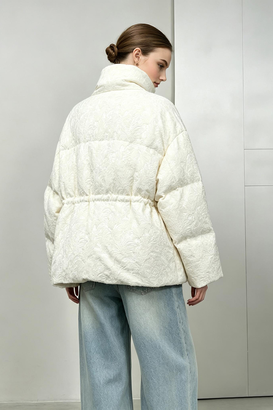 Stand Collar Jacquard Down Jacket|AMII