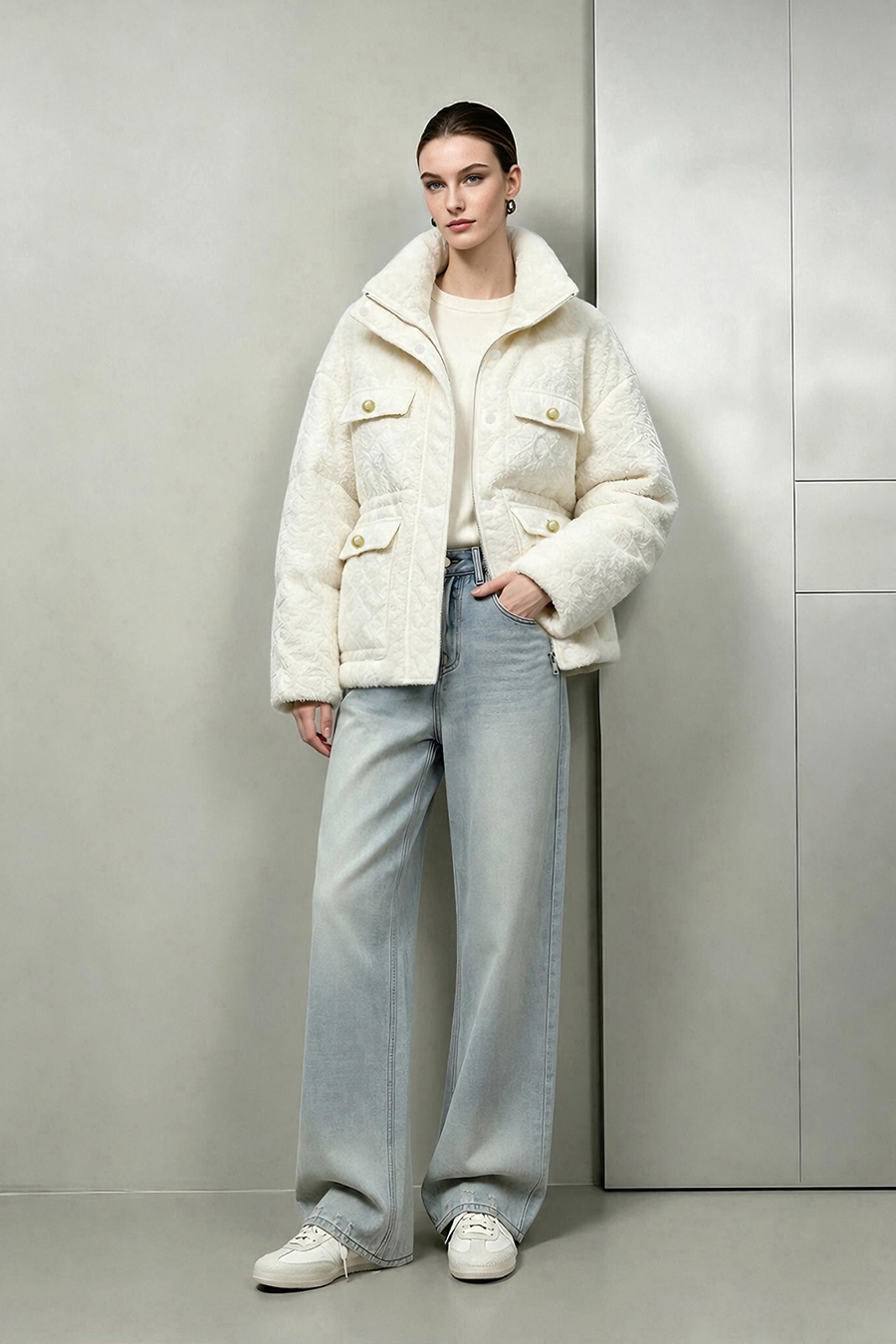 Stand Collar Jacquard Down Jacket|AMII
