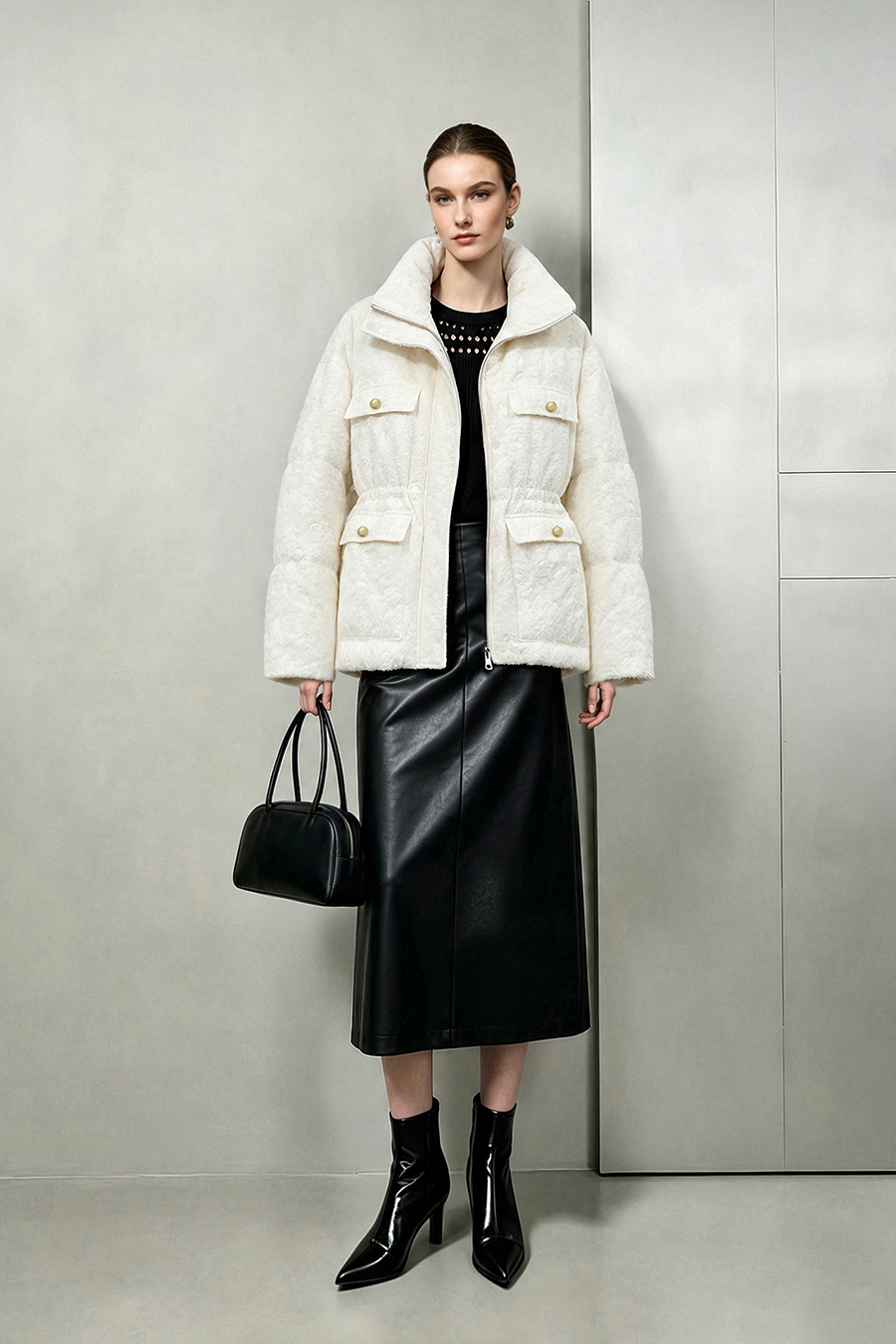 Stand Collar Jacquard Down Jacket|AMII
