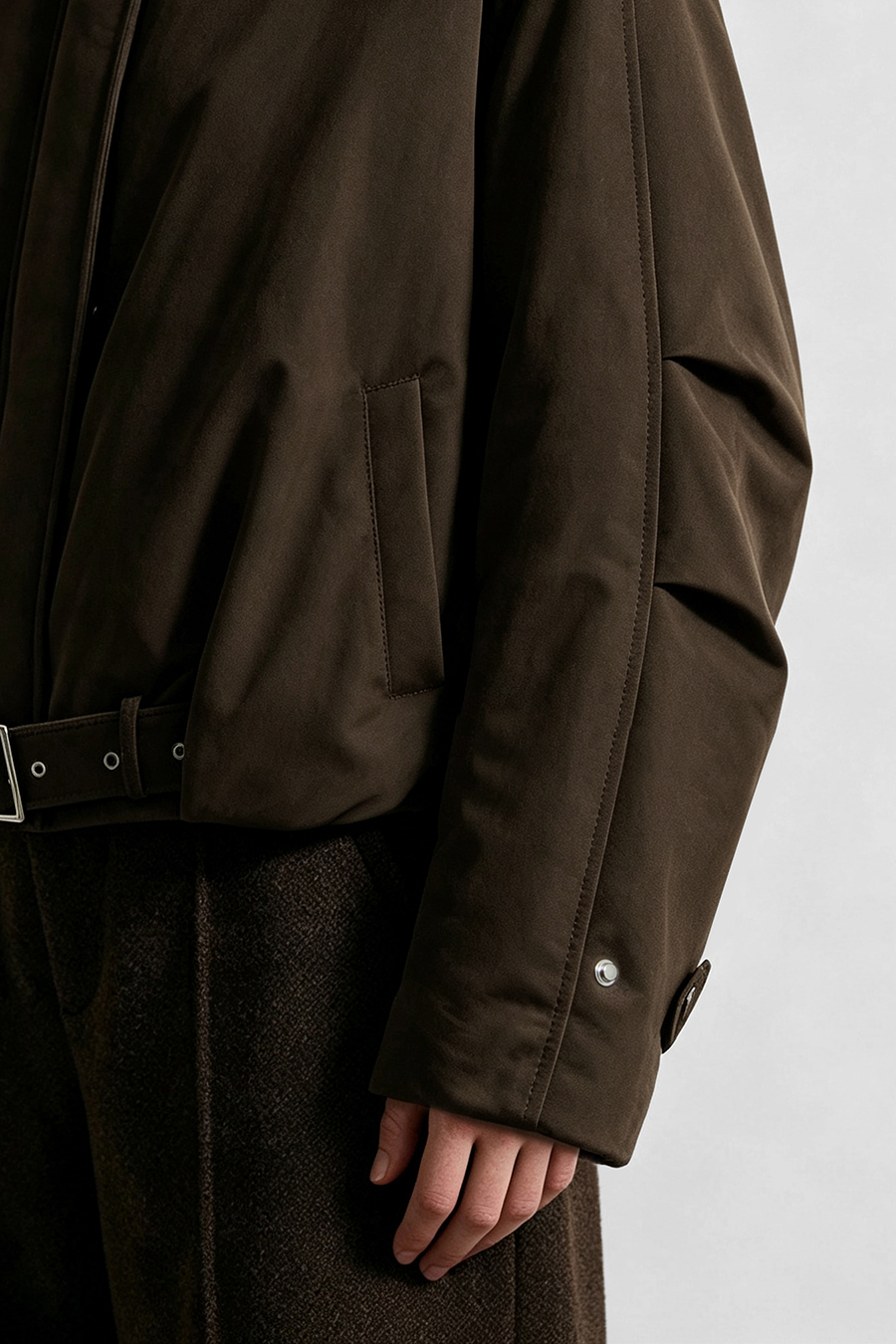 Wool Collar Belted Down Jacket|AMII