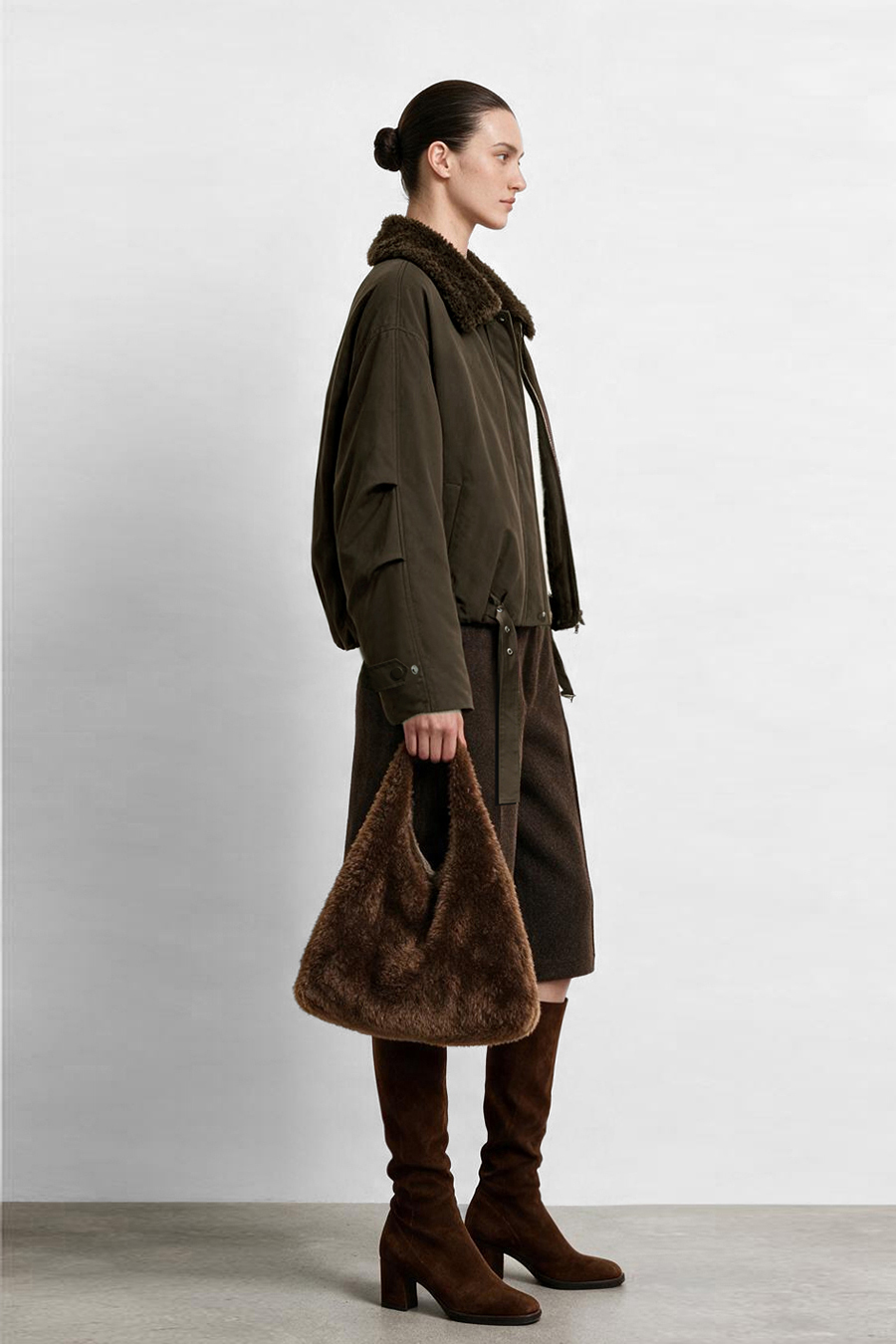 Wool Collar Belted Down Jacket|AMII