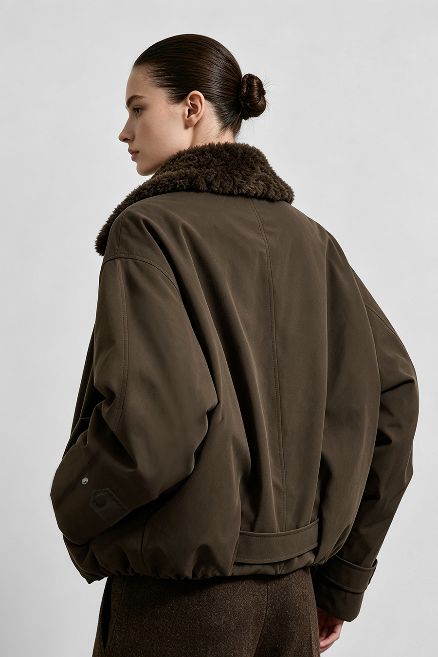 Wool Collar Belted Down Jacket|AMII