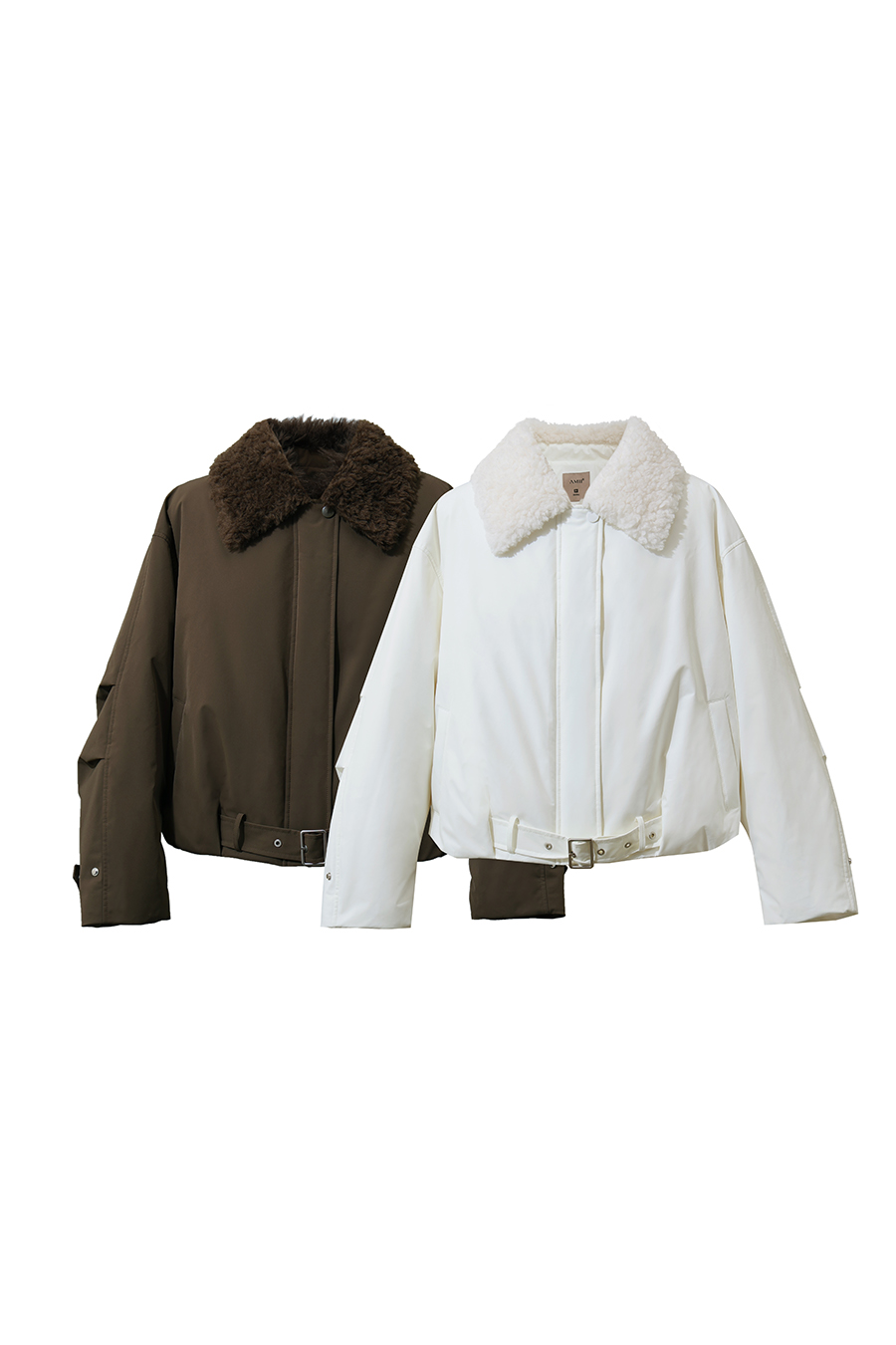 Wool Collar Belted Down Jacket|AMII