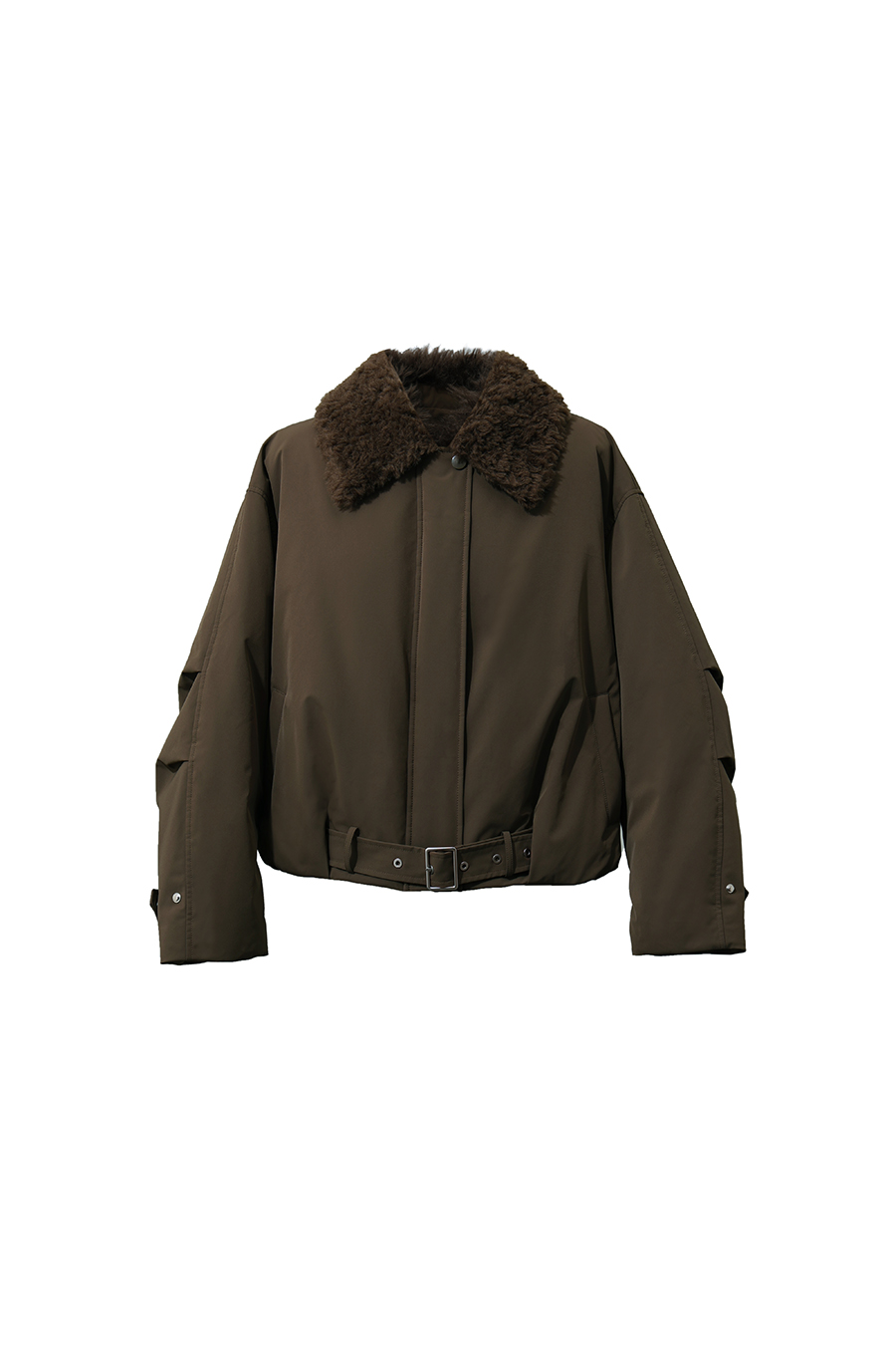 Wool Collar Belted Down Jacket|AMII