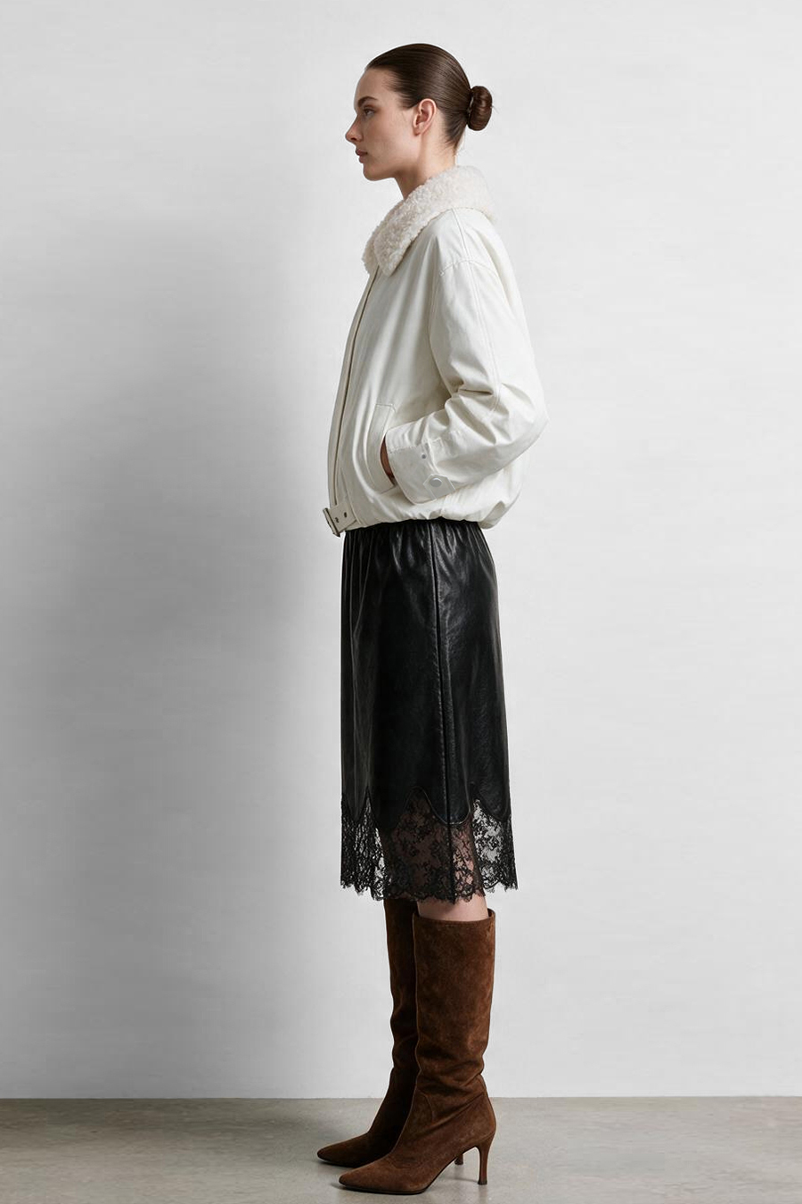 Wool Collar Belted Down Jacket|AMII