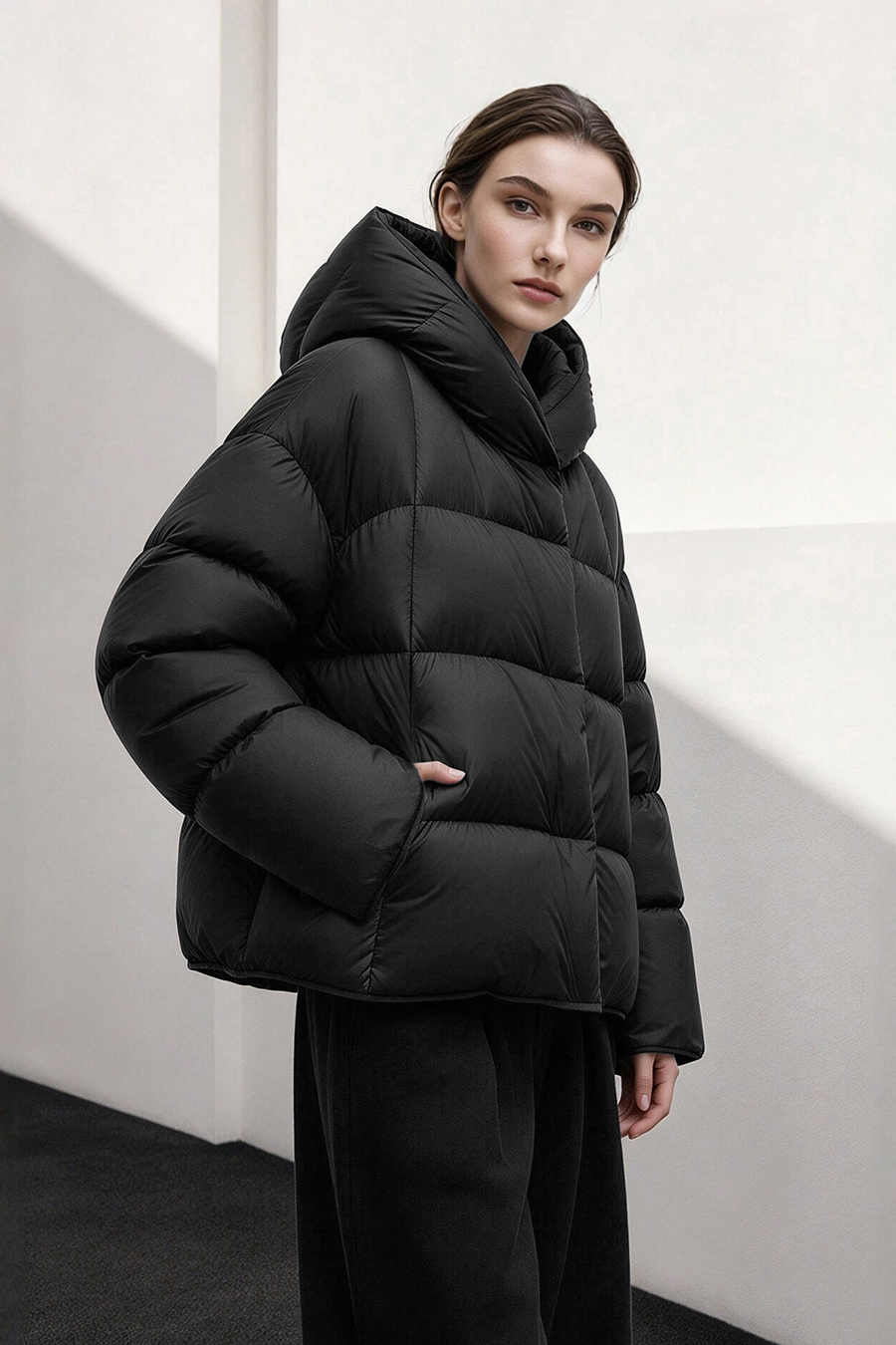 Hooded Down Jacket with Magnetic Closures|AMII