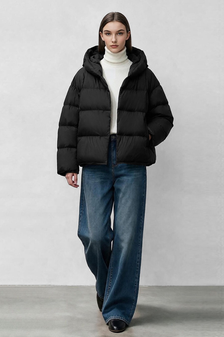Hooded Down Jacket with Magnetic Closures|AMII