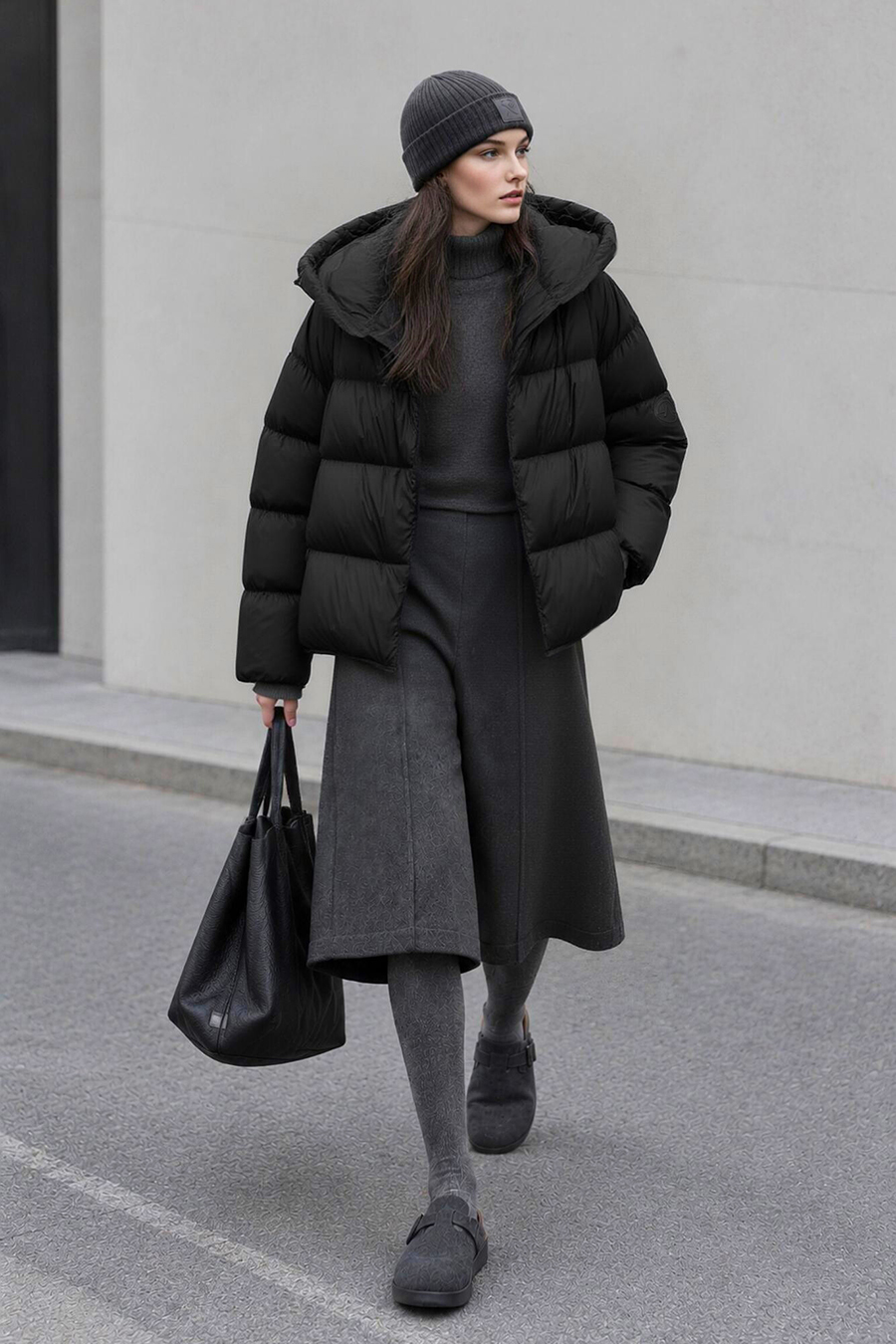 Hooded Down Jacket with Magnetic Closures|AMII