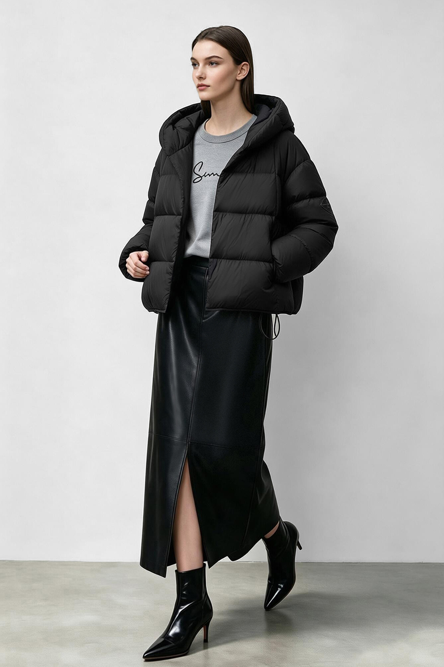 Hooded Down Jacket with Magnetic Closures|AMII