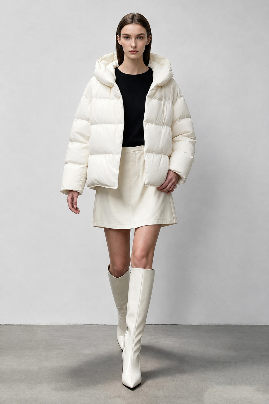 Hooded Down Jacket with Magnetic Closures|AMII