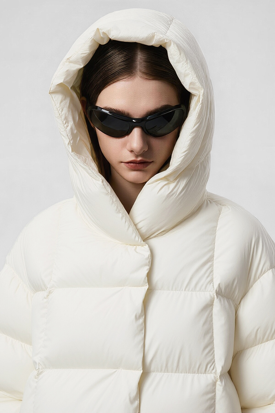 Hooded Down Jacket with Magnetic Closures|AMII