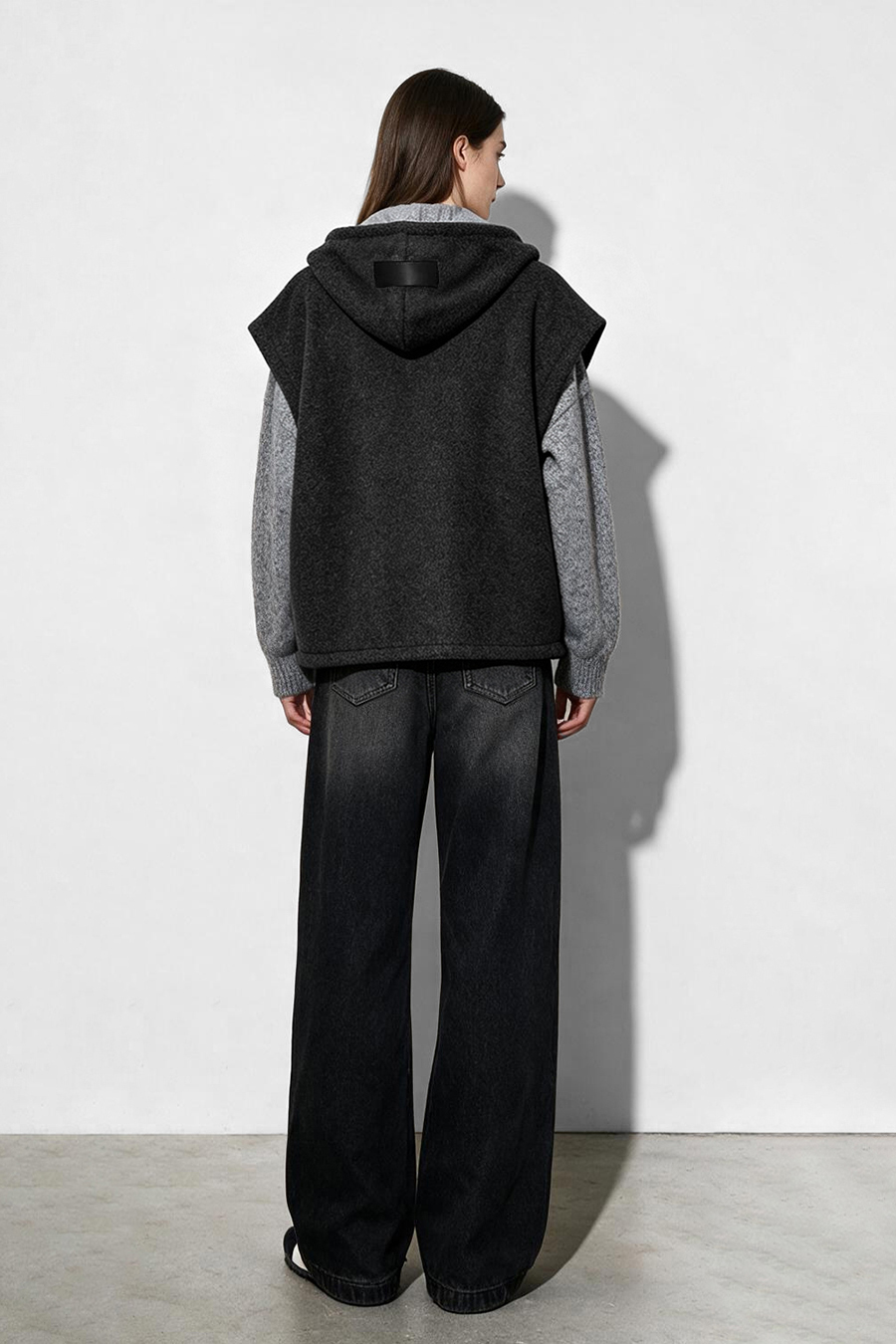Hooded Single-Faced Wool Vest|AMII