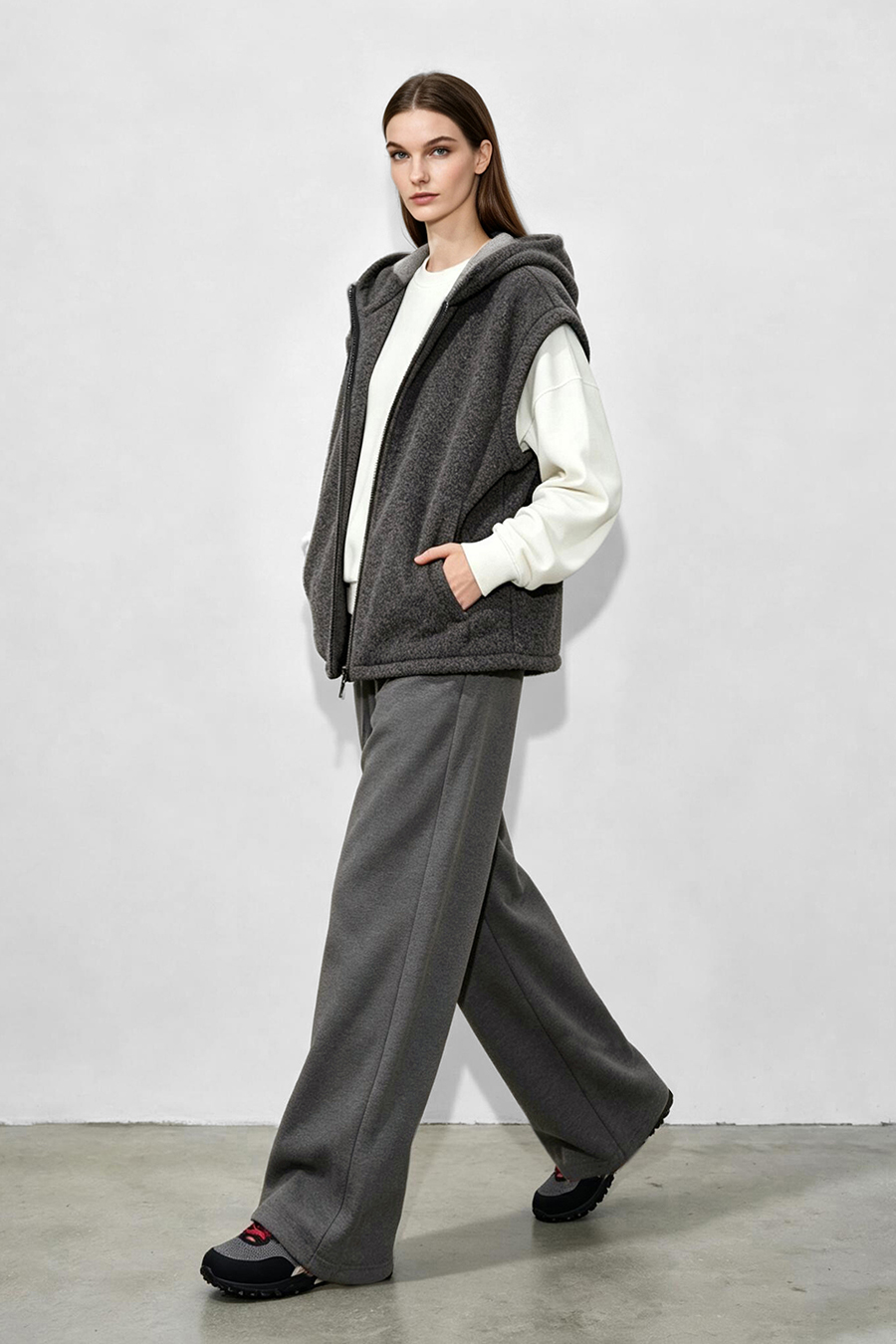 Hooded Single-Faced Wool Vest|AMII