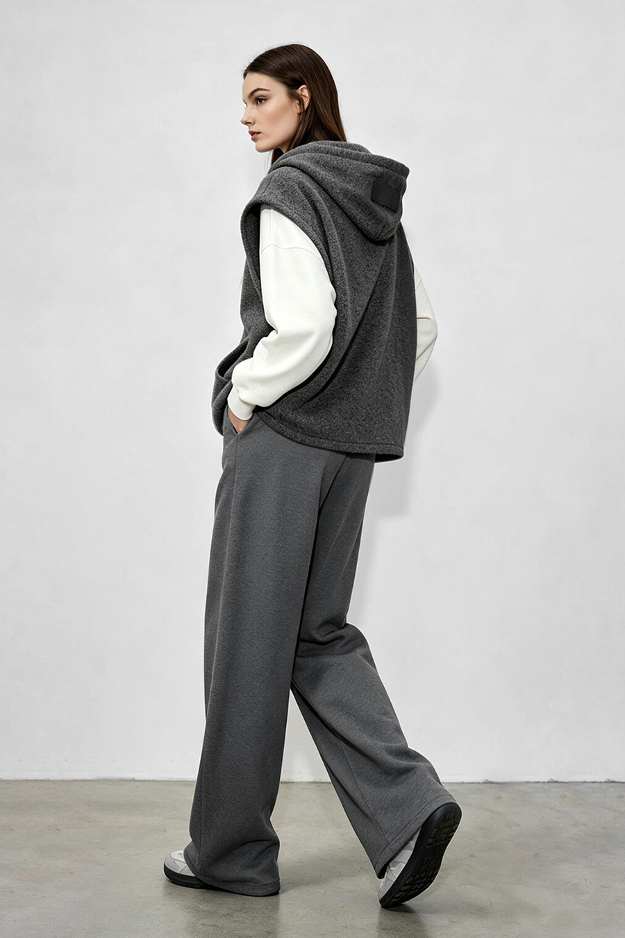 Hooded Single-Faced Wool Vest|AMII