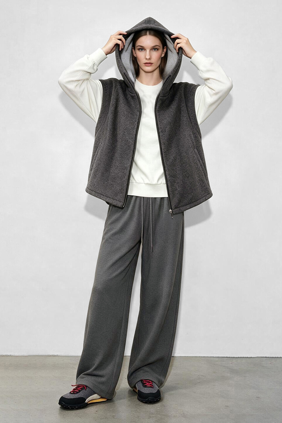Hooded Single-Faced Wool Vest|AMII