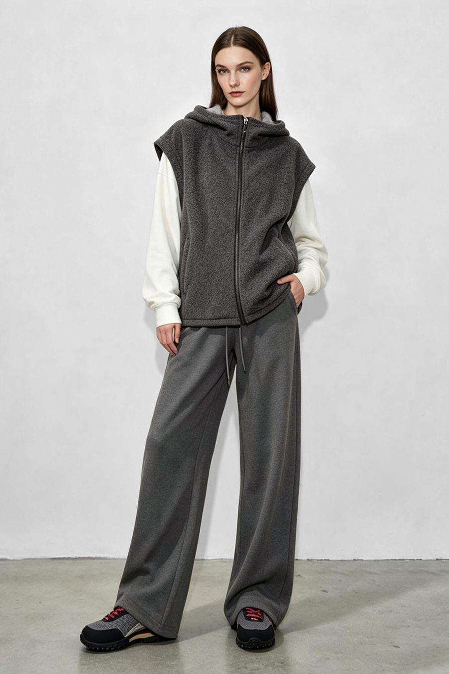 Hooded Single-Faced Wool Vest|AMII