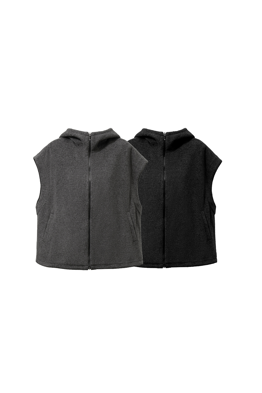 Hooded Single-Faced Wool Vest|AMII