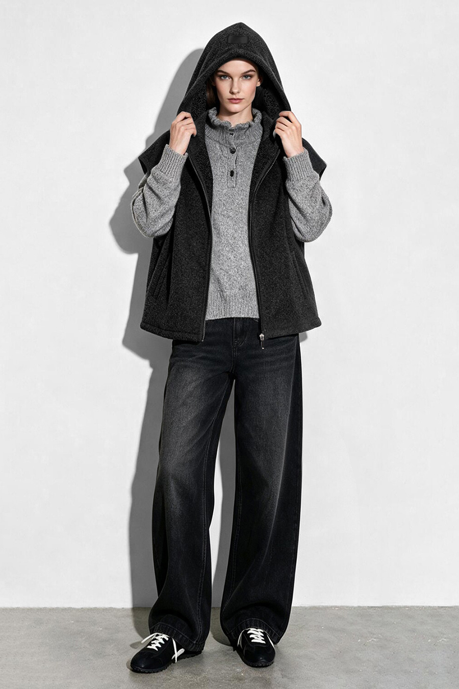 Hooded Single-Faced Wool Vest|AMII
