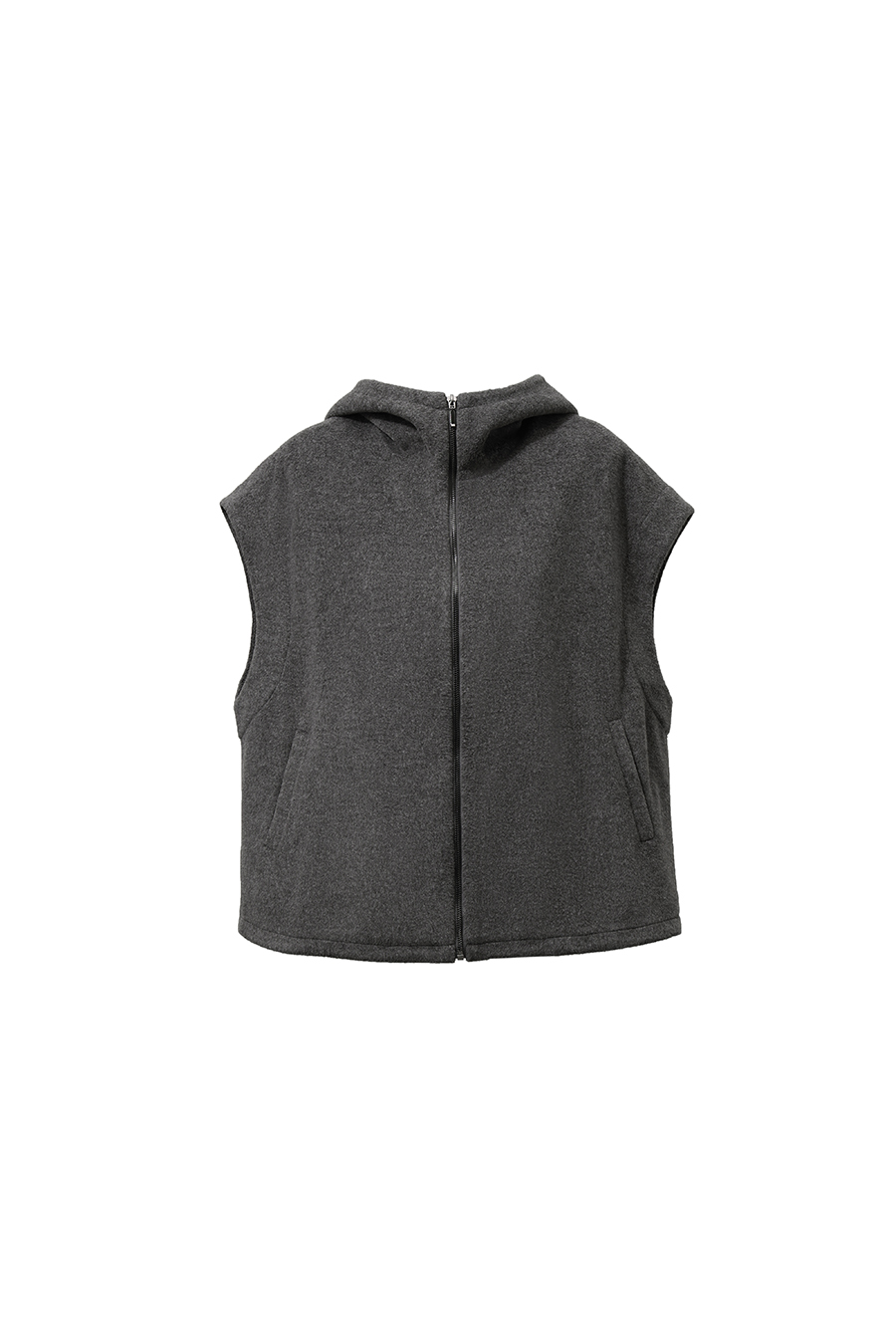 Hooded Single-Faced Wool Vest|AMII