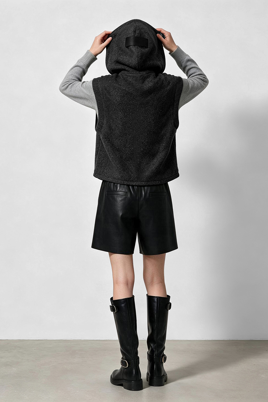 Hooded Single-Faced Wool Vest|AMII