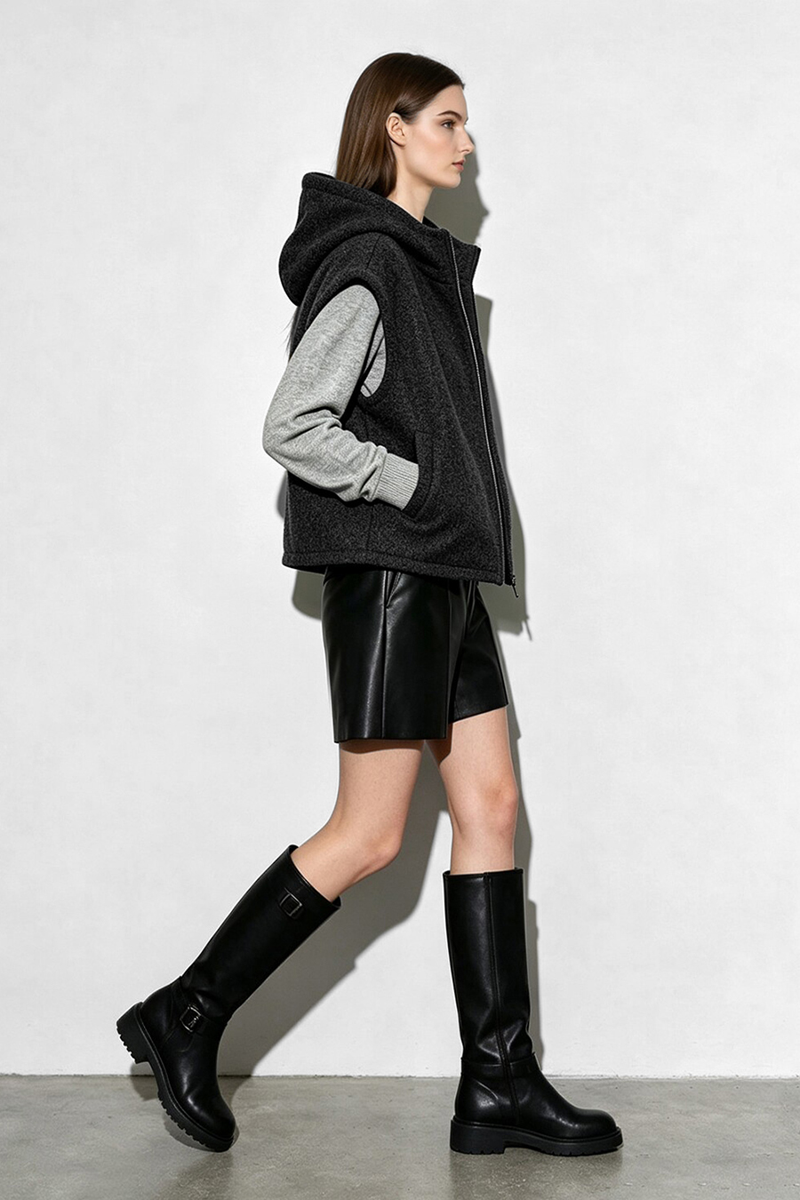 Hooded Single-Faced Wool Vest|AMII