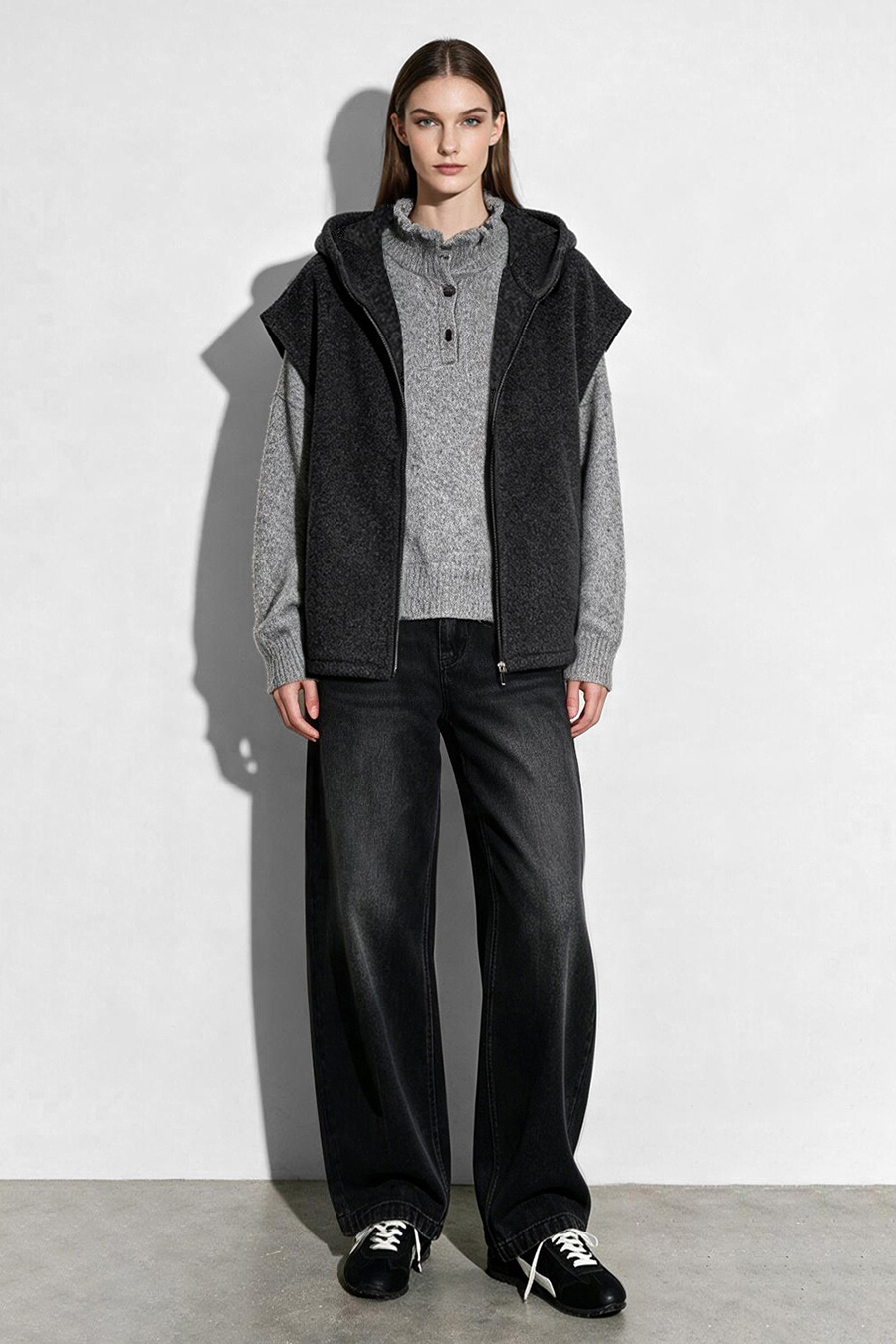 Hooded Single-Faced Wool Vest|AMII
