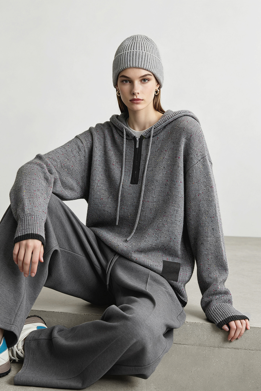 Confetti Yarn Hooded Sweater|AMII
