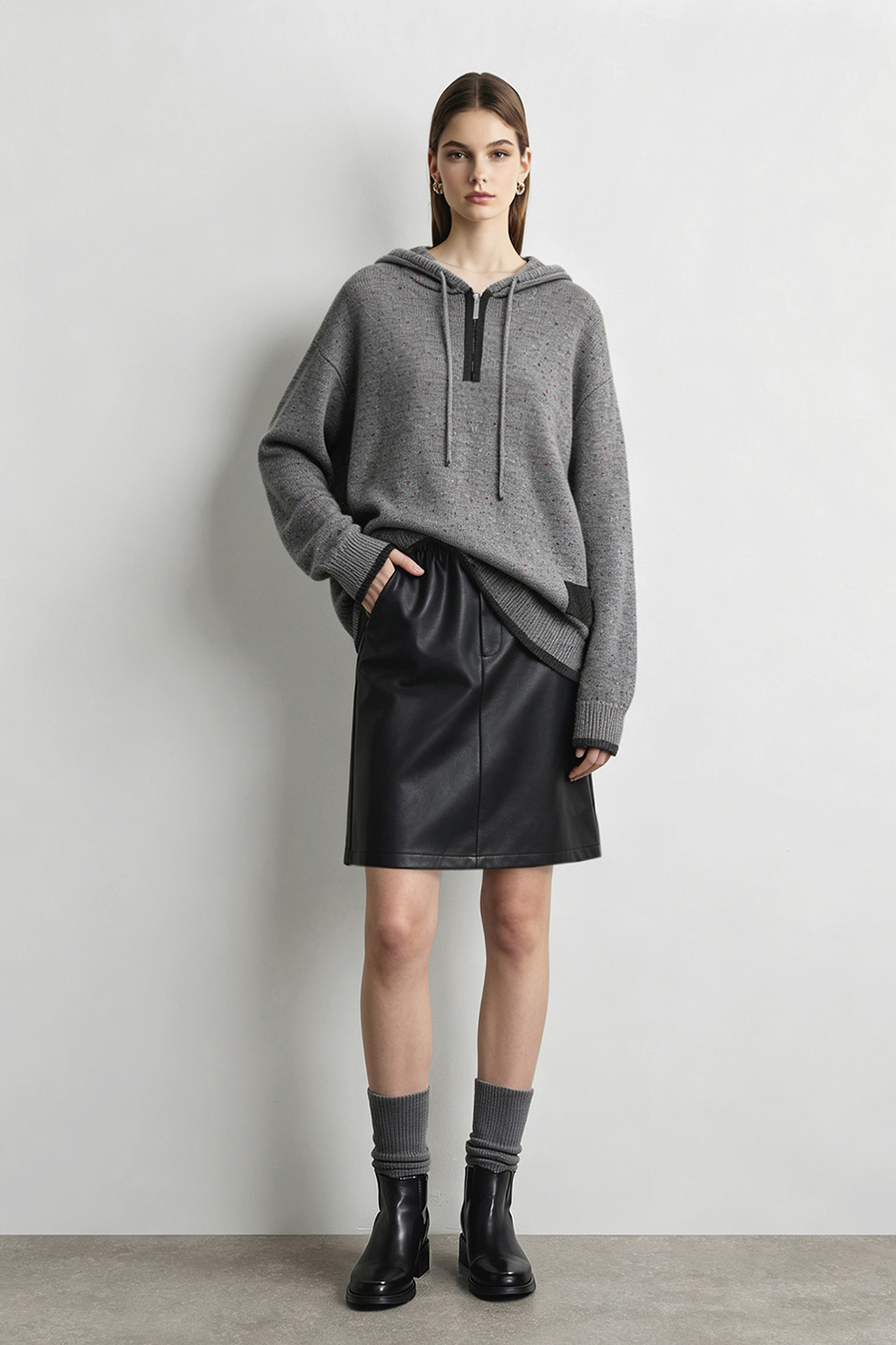 Confetti Yarn Hooded Sweater|AMII
