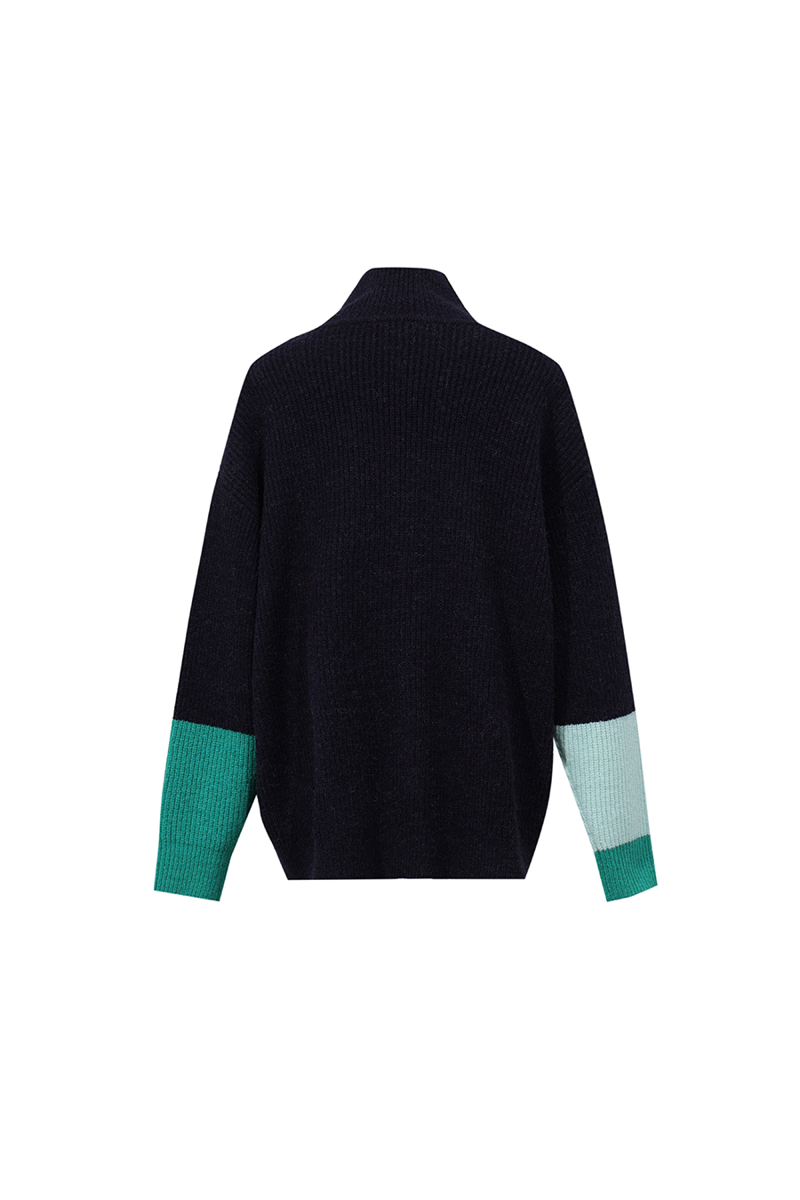 Turtleneck Asymmetric Color-Block Drop-Shoulder Sweater|AMII