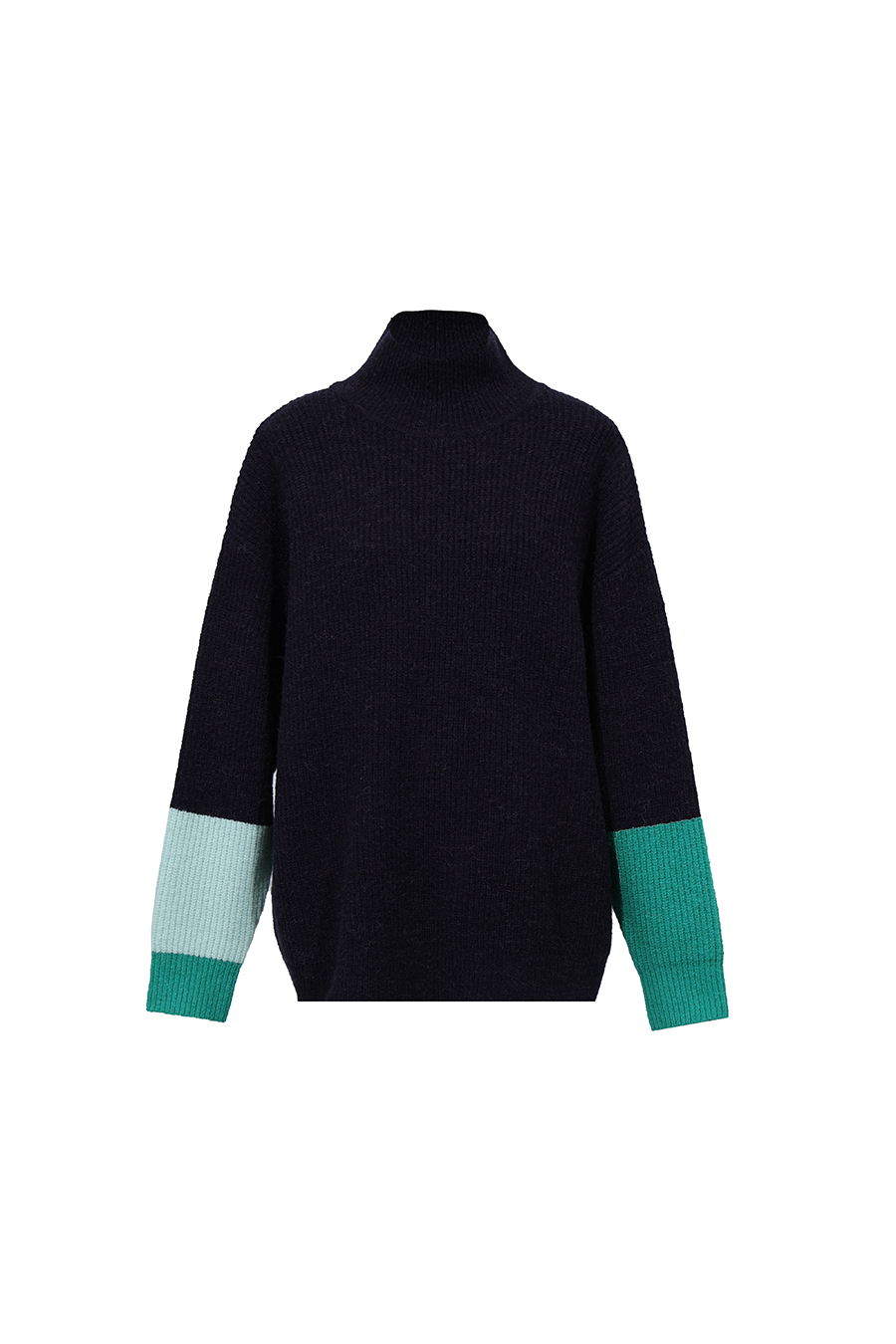 Turtleneck Asymmetric Color-Block Drop-Shoulder Sweater|AMII