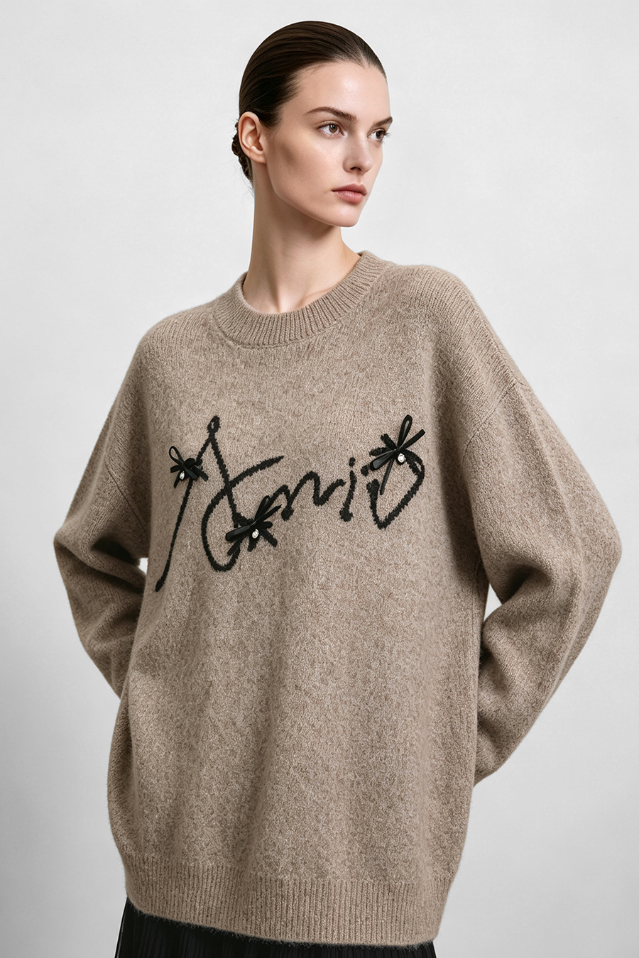 Bow-Embellished Jacquard Sweater|AMII