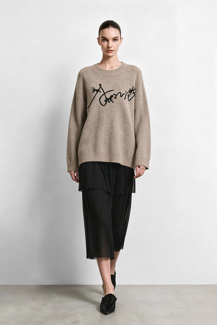 Bow-Embellished Jacquard Sweater|AMII
