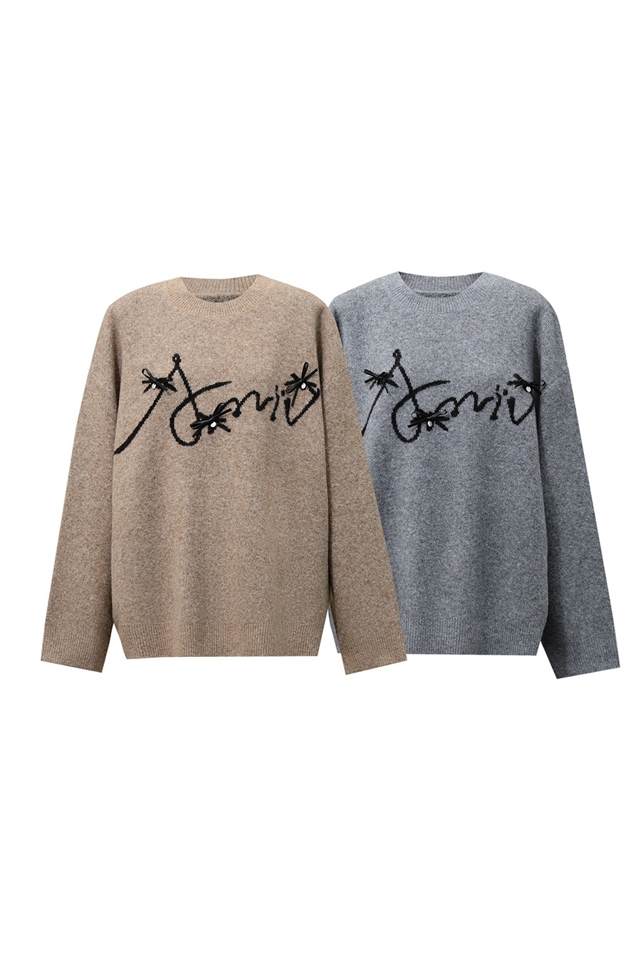Bow-Embellished Jacquard Sweater|AMII