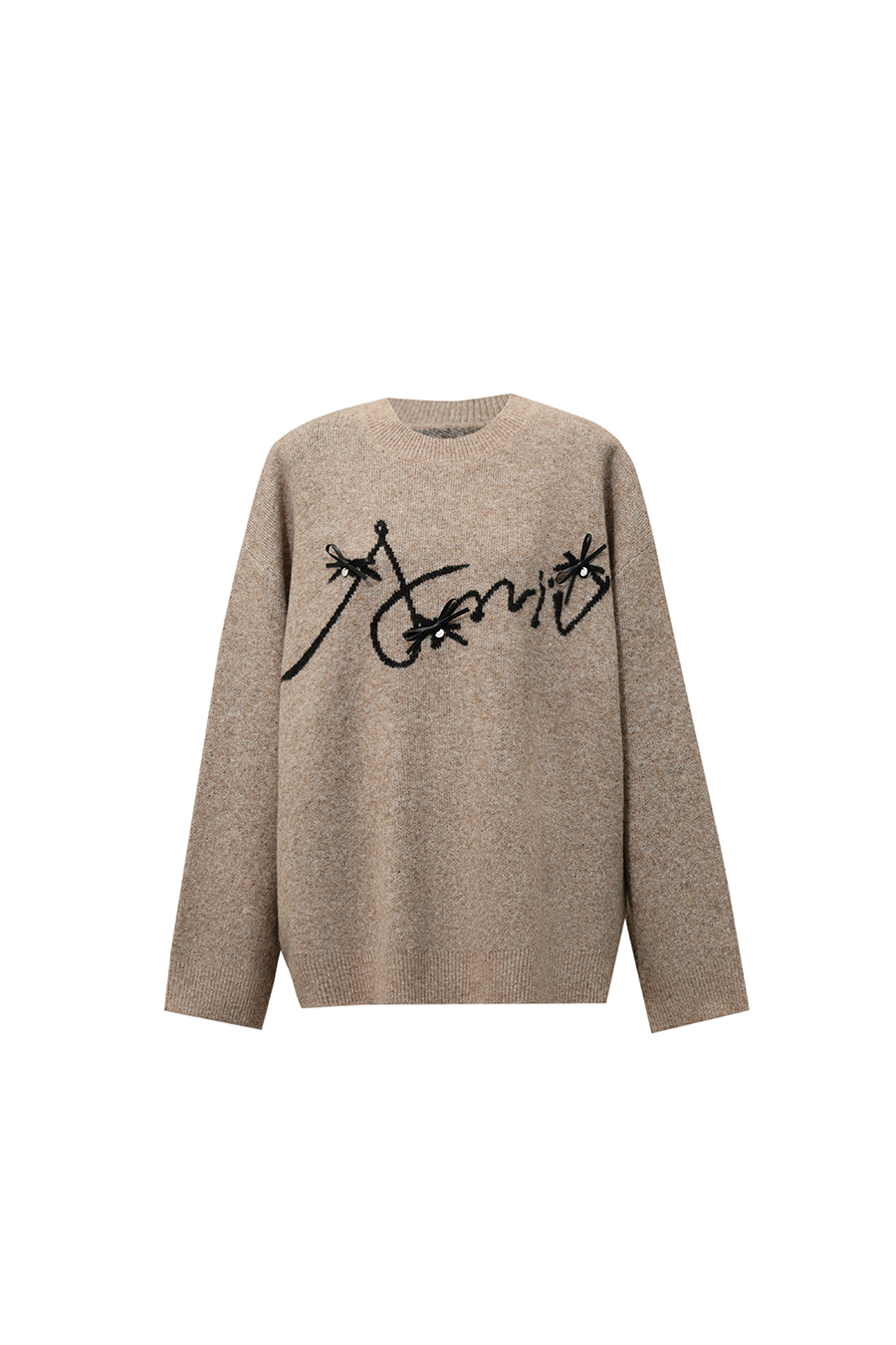 Bow-Embellished Jacquard Sweater|AMII