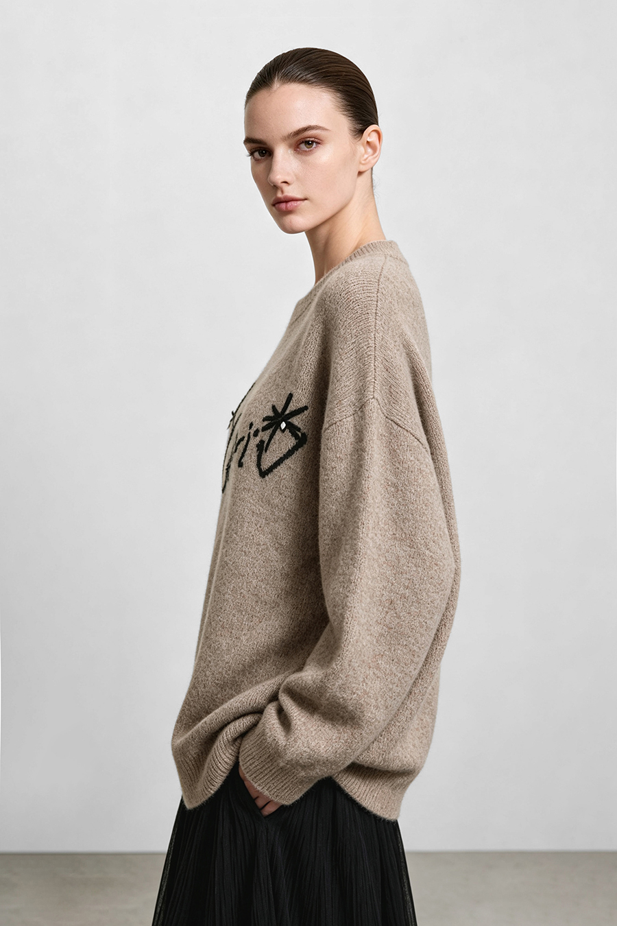 Bow-Embellished Jacquard Sweater|AMII