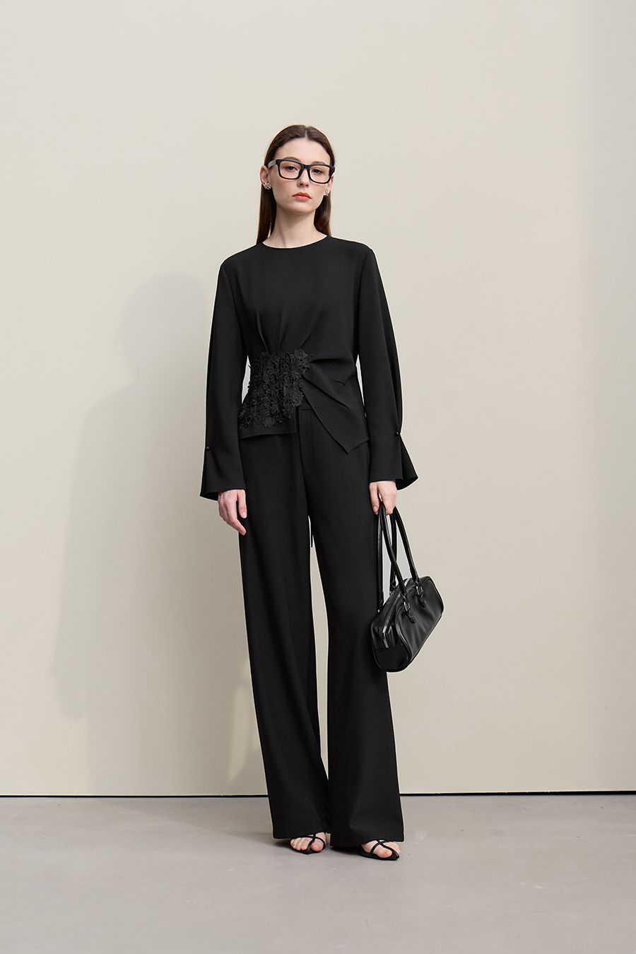 Crew Neck Lace Patchwork Chiffon Blouse|AMII-AMII.com