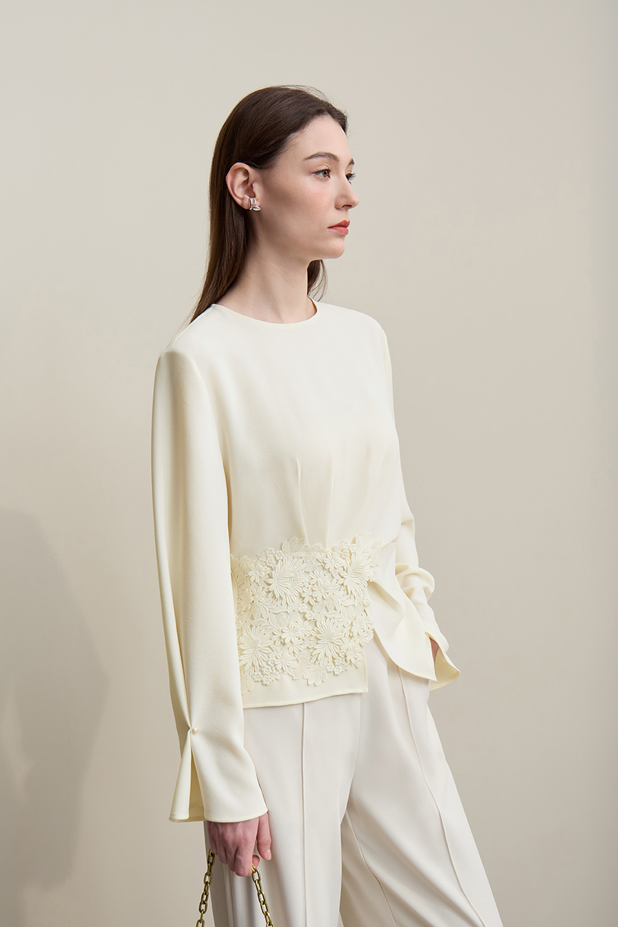 Crew Neck Lace Patchwork Chiffon Blouse|AMII-AMII.com