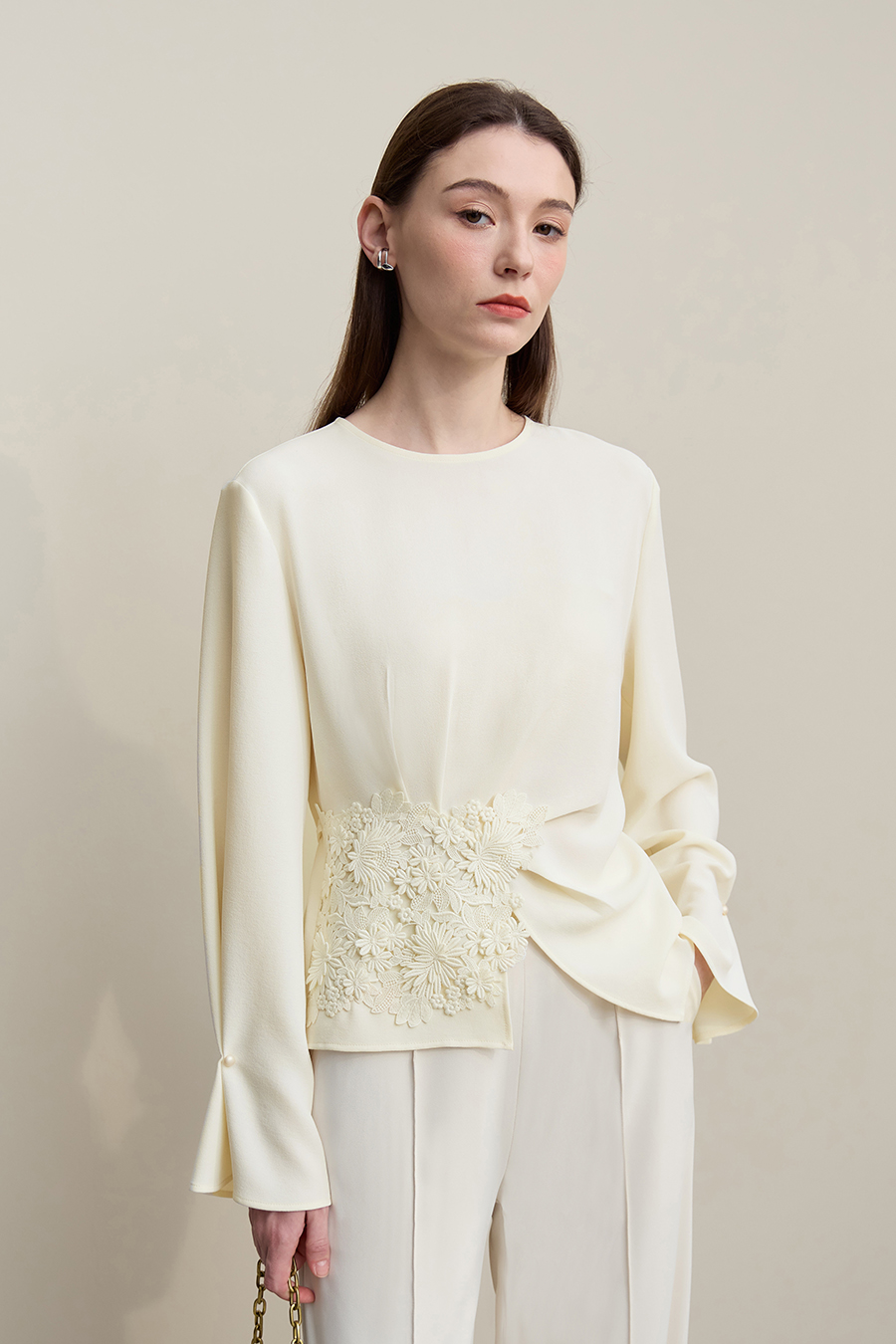 Crew Neck Lace Patchwork Chiffon Blouse|AMII-AMII.com