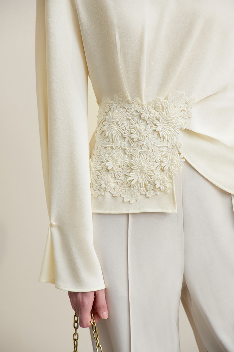 Crew Neck Lace Patchwork Chiffon Blouse|AMII-AMII.com