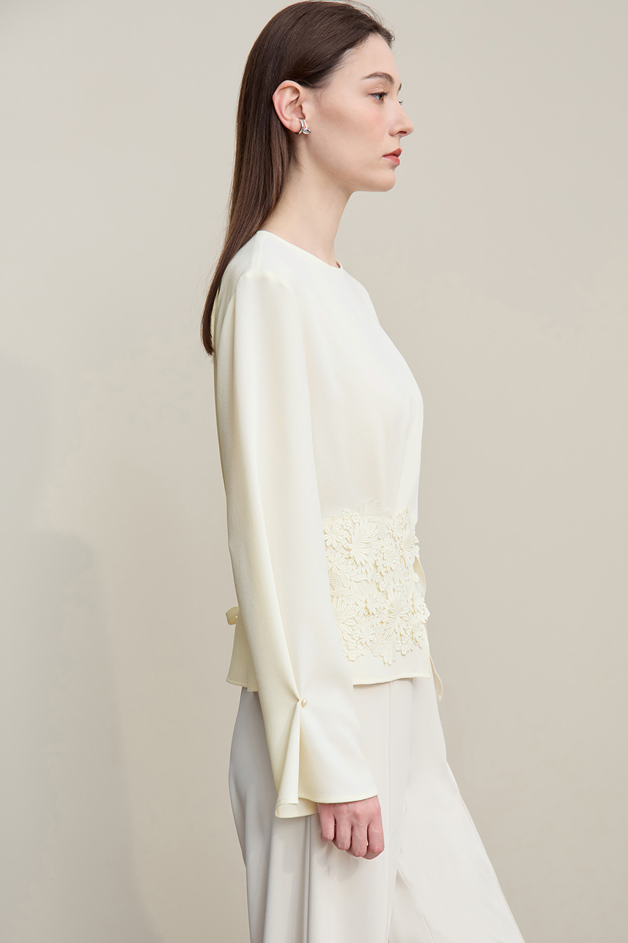 Crew Neck Lace Patchwork Chiffon Blouse|AMII-AMII.com