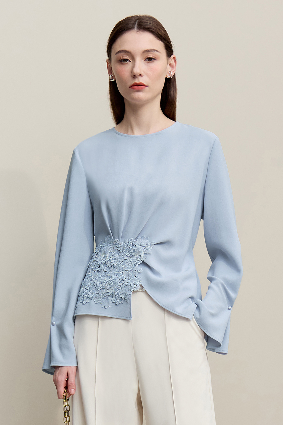 Crew Neck Lace Patchwork Chiffon Blouse|AMII-AMII.com