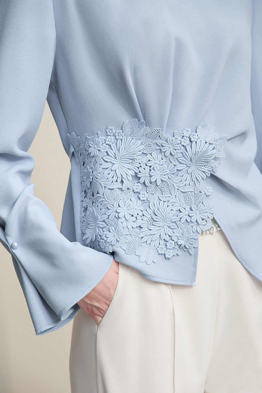 Crew Neck Lace Patchwork Chiffon Blouse|AMII-AMII.com