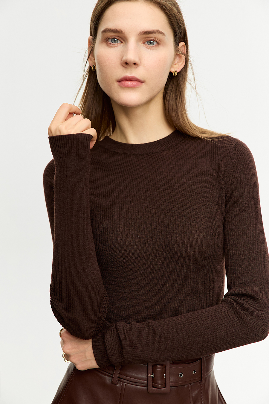 Slim Small Crew Neck Wool Sweater|AMII-AMII.com