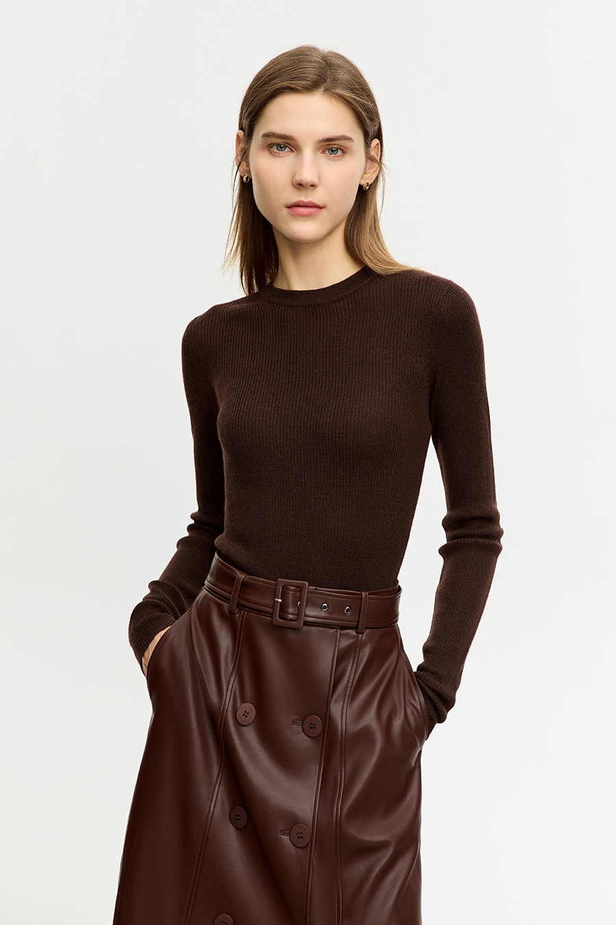 Slim Small Crew Neck Wool Sweater|AMII-AMII.com