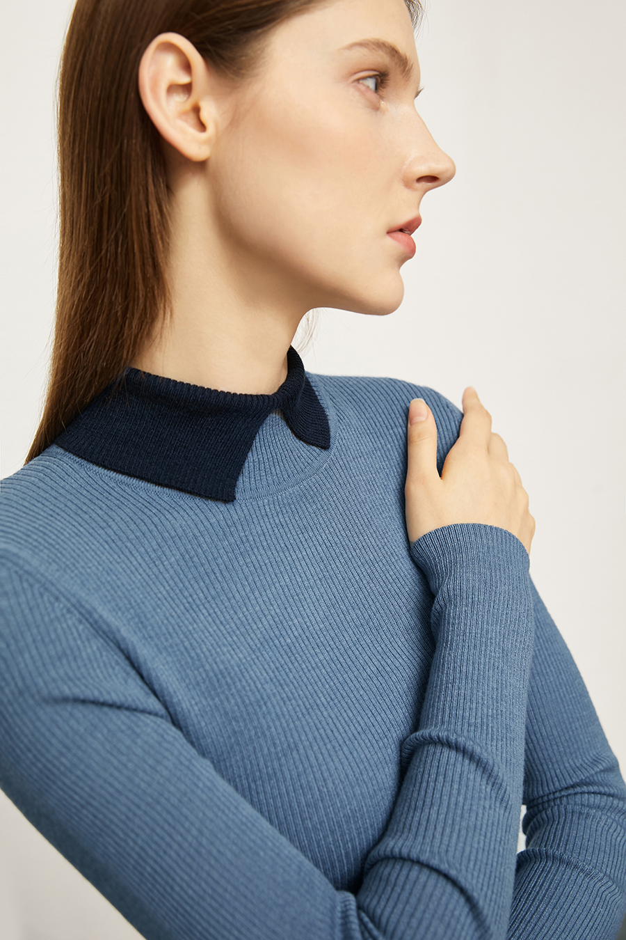 Color - block Lapel Slim Sweater|AMII-AMII.com