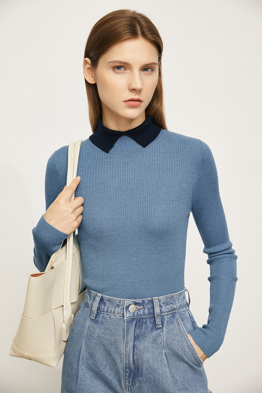Color - block Lapel Slim Sweater|AMII-AMII.com