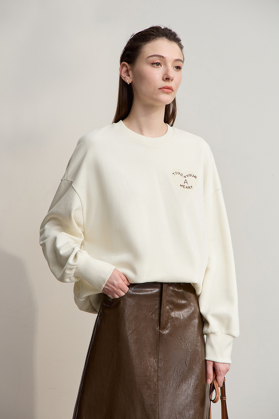 Letter & Heart Embroidered Sweatshirt