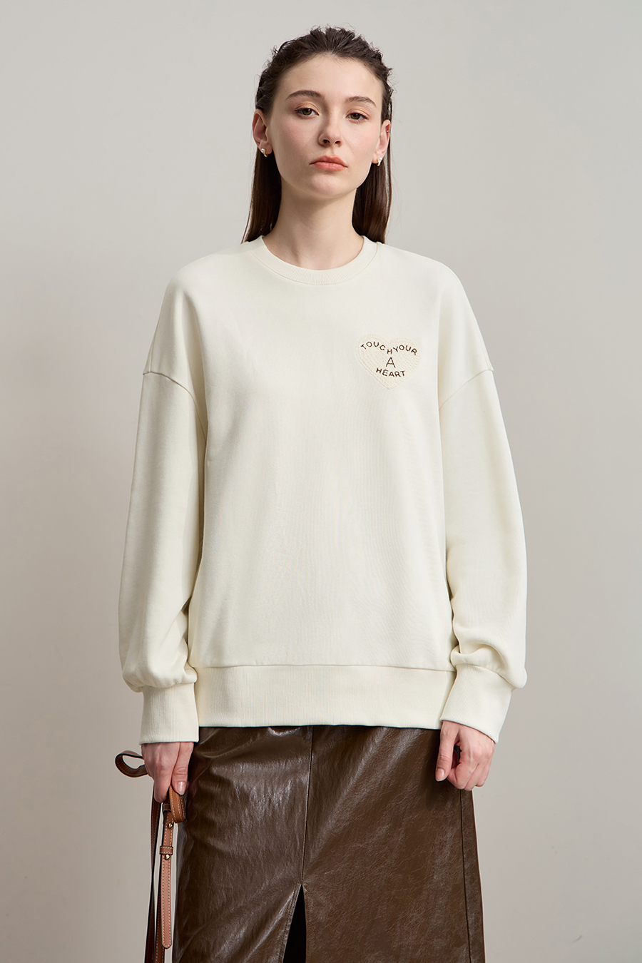 Letter & Heart Embroidered Sweatshirt
