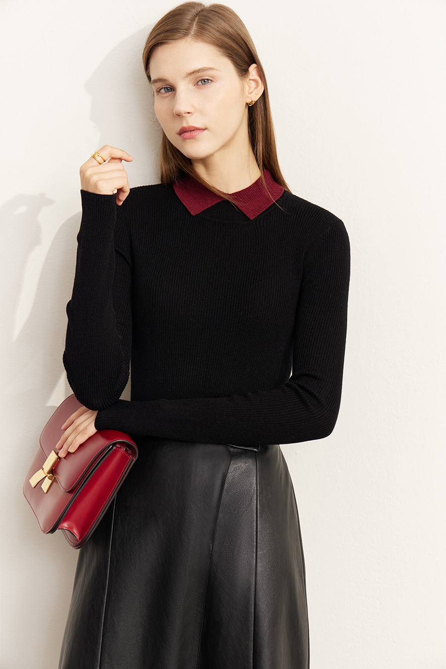 Color - block Lapel Slim Sweater|AMII-AMII.com